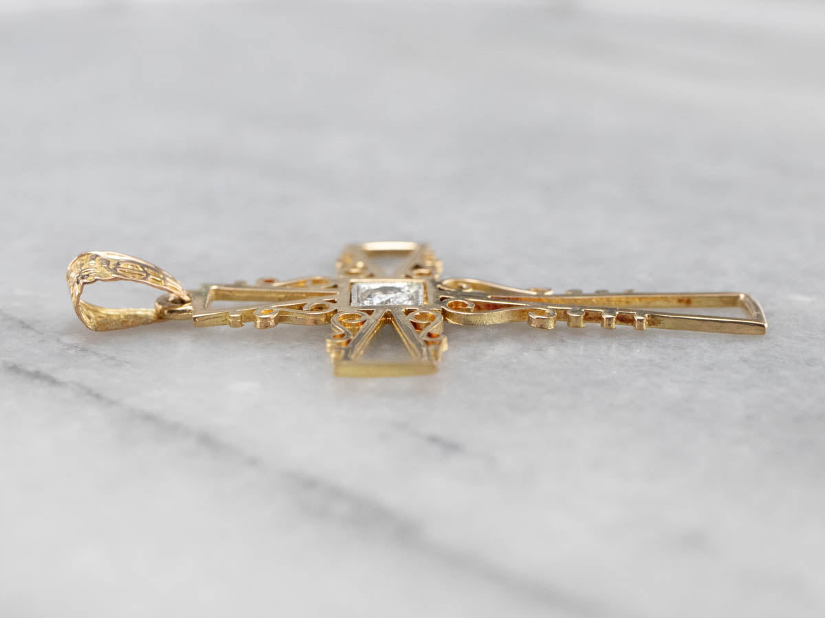 Diamond Gold Filigree Cross Pendant