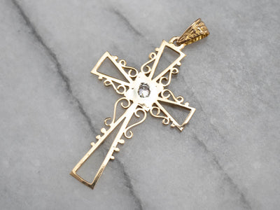 Diamond Gold Filigree Cross Pendant