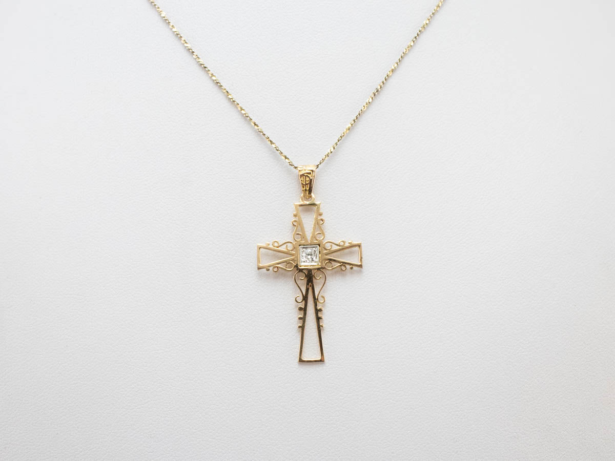 Diamond Gold Filigree Cross Pendant