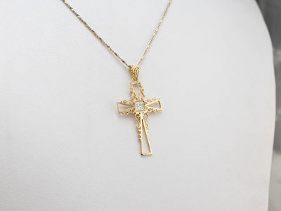 Diamond Gold Filigree Cross Pendant
