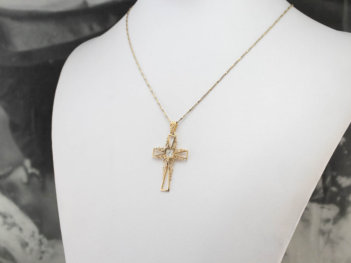 Diamond Gold Filigree Cross Pendant