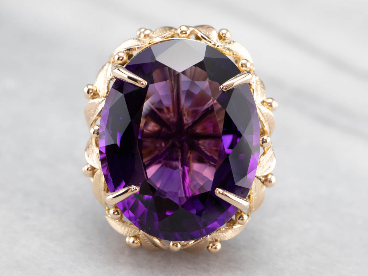Botanical Amethyst Gold Statement Ring
