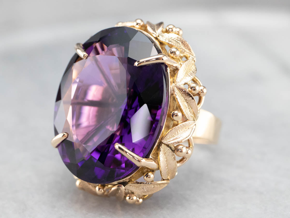 Botanical Amethyst Gold Statement Ring