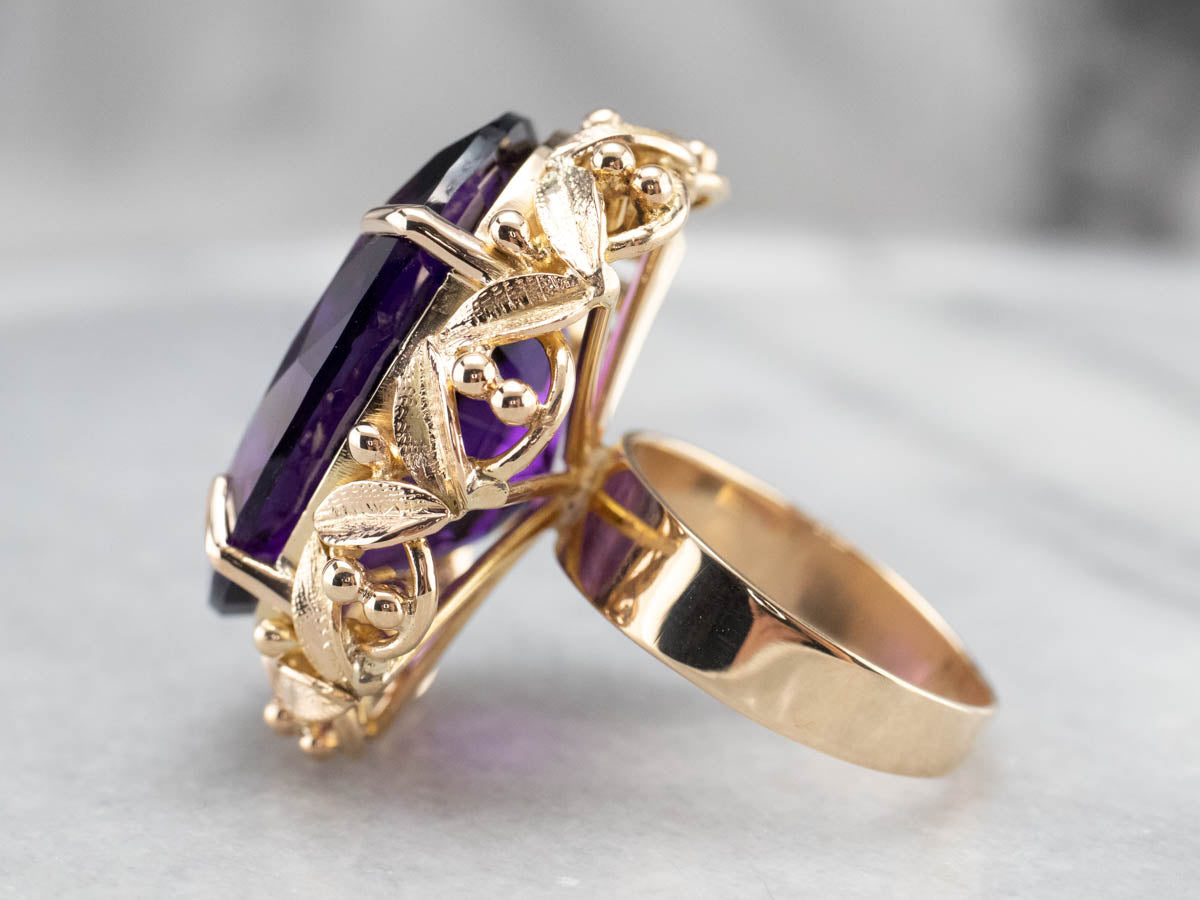 Botanical Amethyst Gold Statement Ring