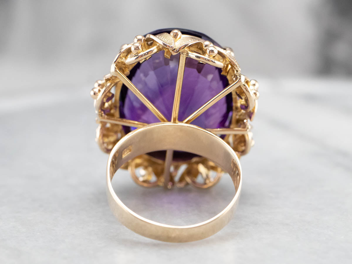 Botanical Amethyst Gold Statement Ring