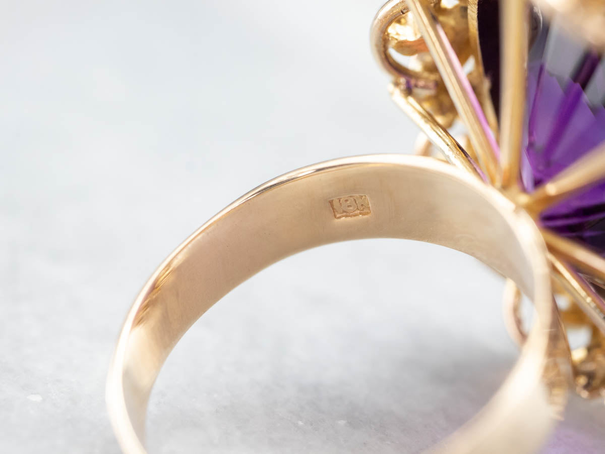 Botanical Amethyst Gold Statement Ring