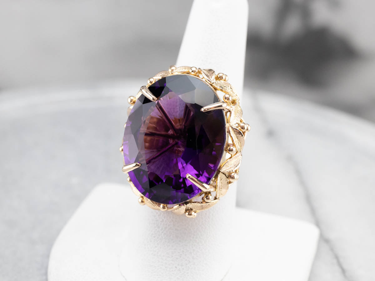 Botanical Amethyst Gold Statement Ring