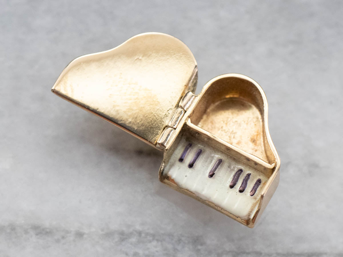 Vintage Gold Enamel Piano Charm