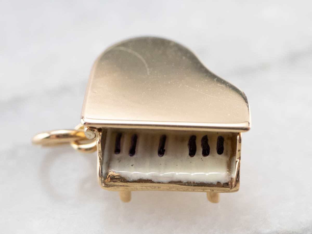 Vintage Gold Enamel Piano Charm