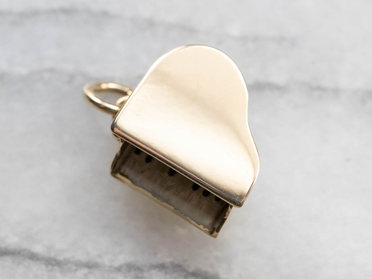 Vintage Gold Enamel Piano Charm