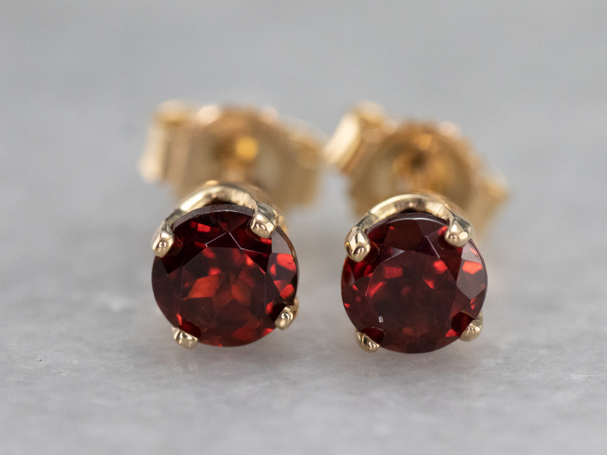 Yellow Gold Garnet Stud Earrings