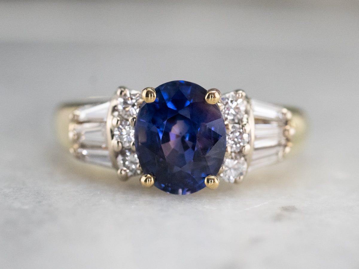 High 18K Gold Sapphire and Diamond Ring