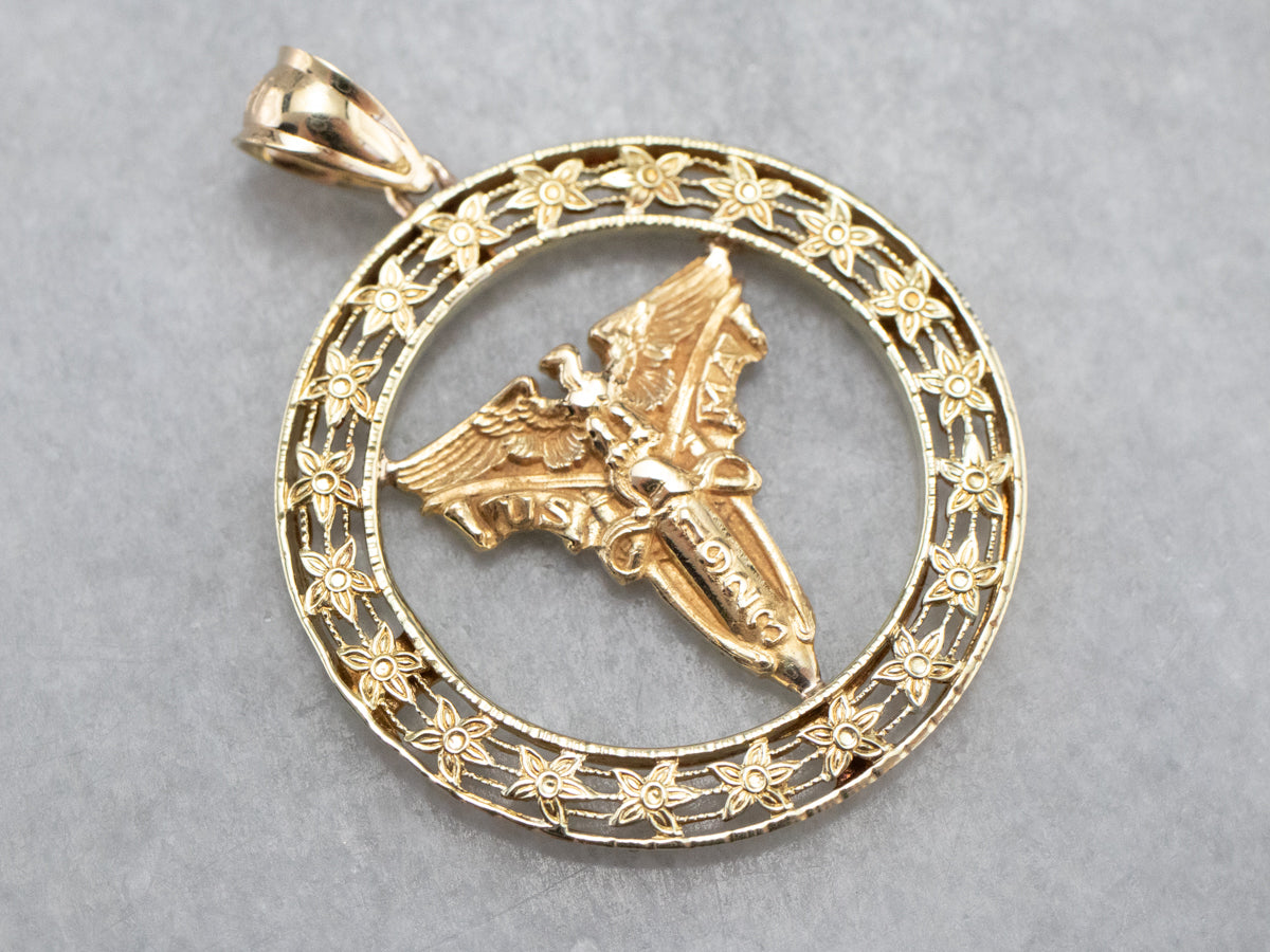 Antique Gold 1923 Caduceus Medical Pendant