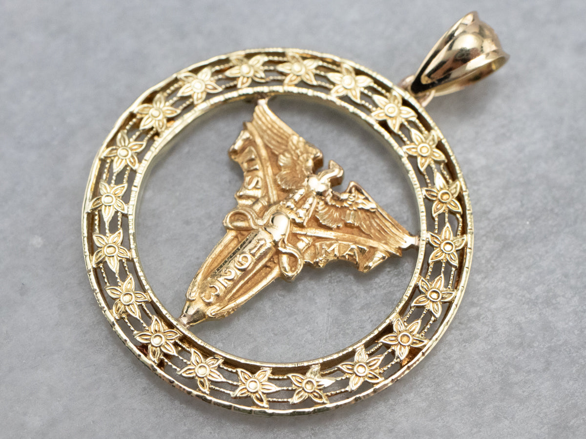 Antique Gold 1923 Caduceus Medical Pendant