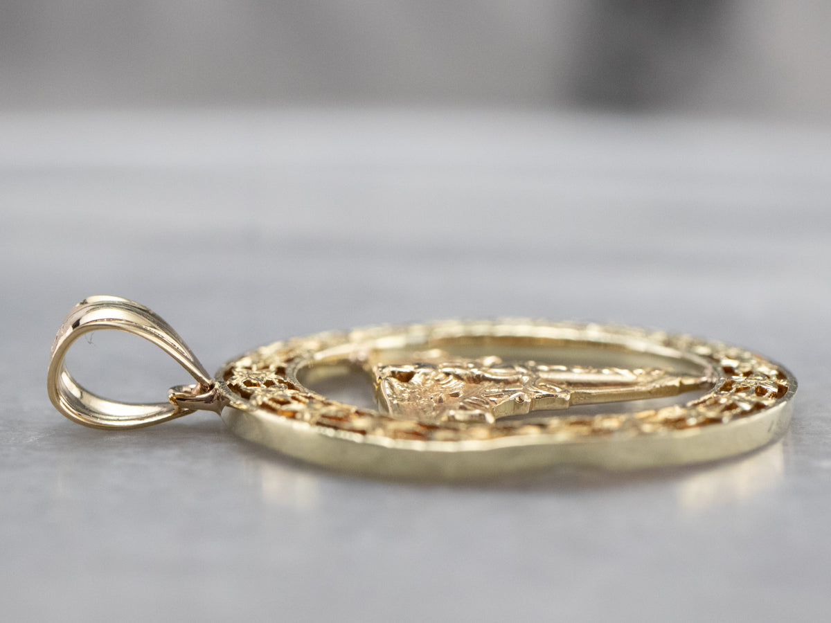 Antique Gold 1923 Caduceus Medical Pendant