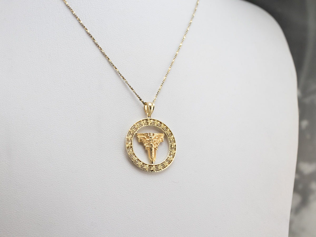 Antique Gold 1923 Caduceus Medical Pendant