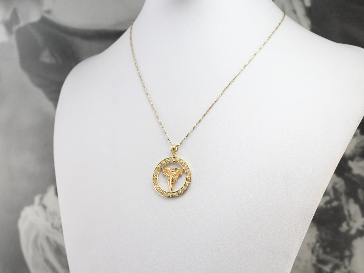Antique Gold 1923 Caduceus Medical Pendant
