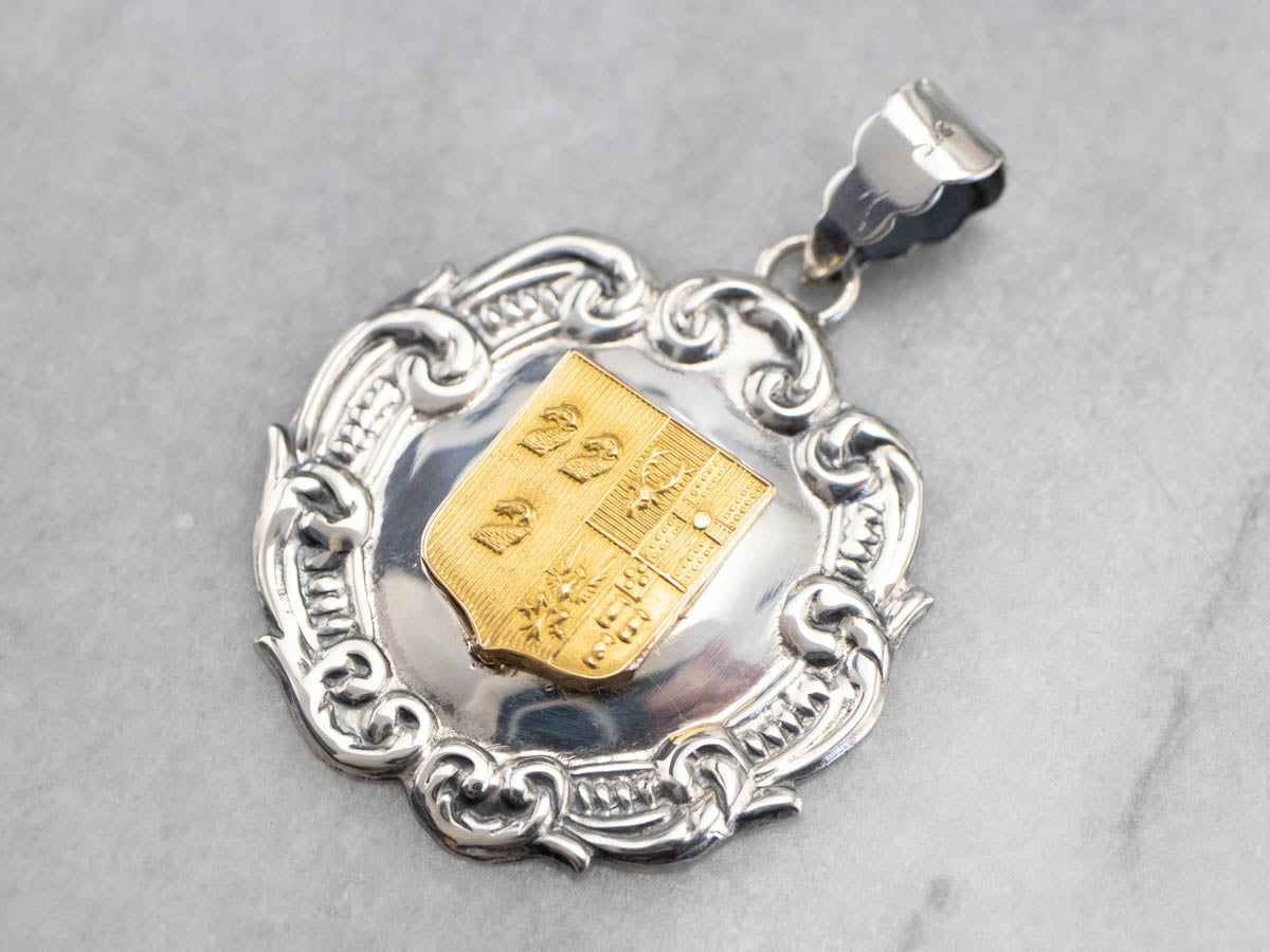 Silver and Yellow Gold Crest Pendant