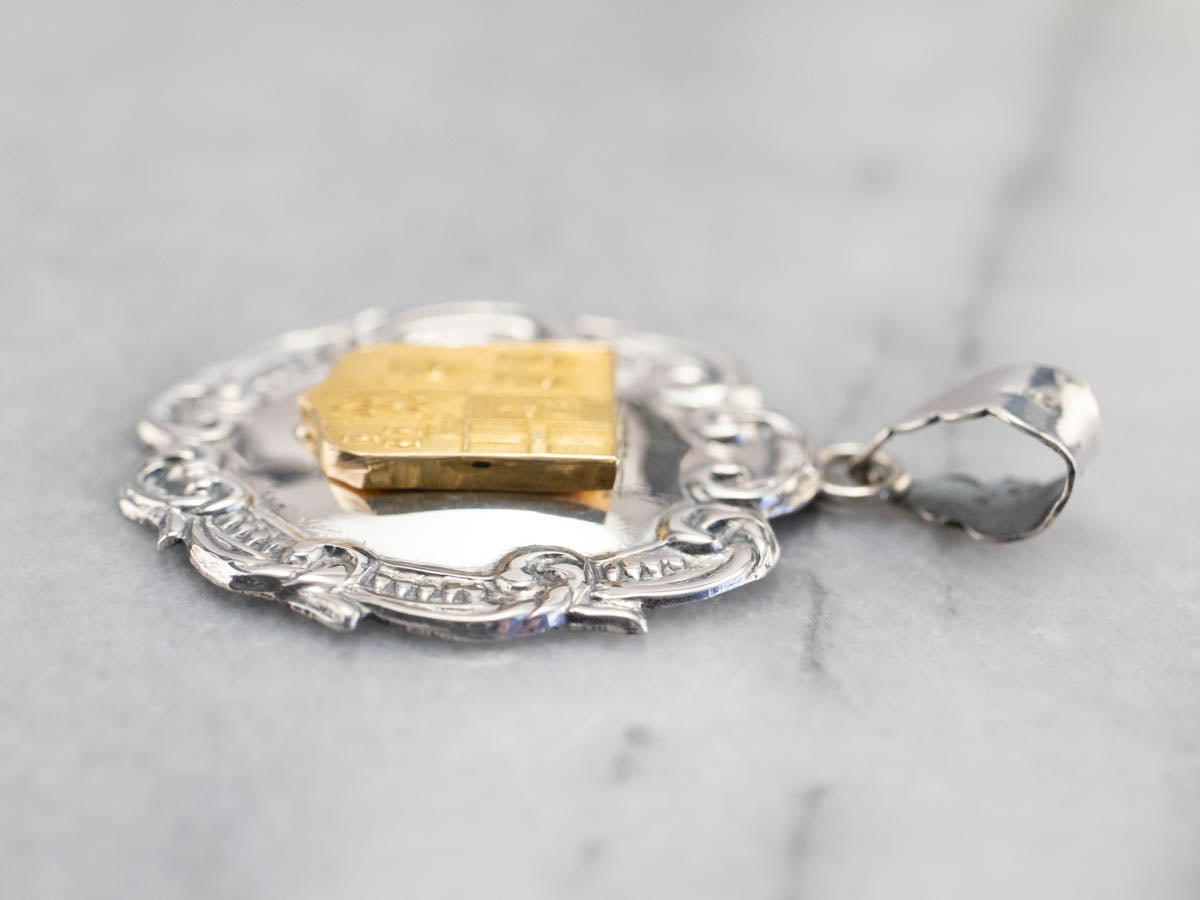Silver and Yellow Gold Crest Pendant