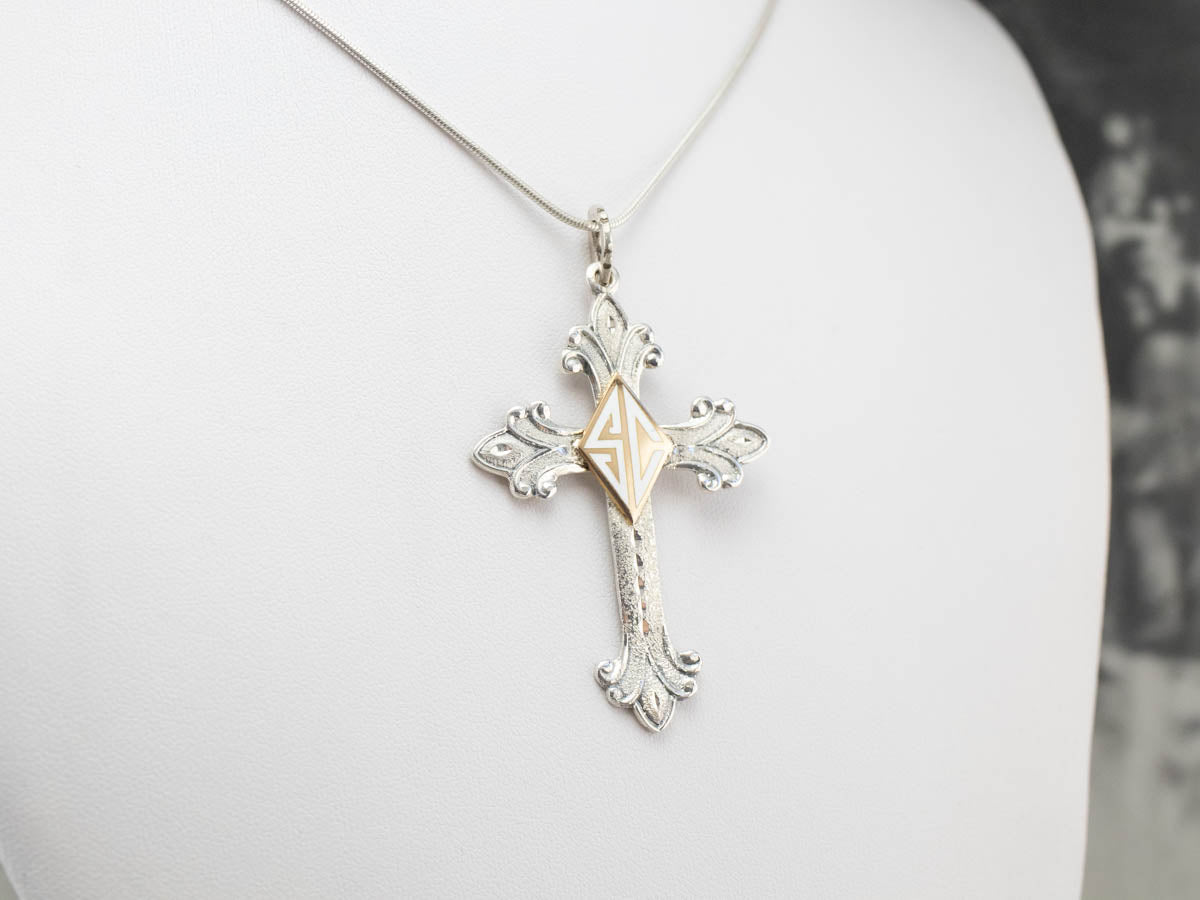 Mixed Metal "SC" Signet Cross