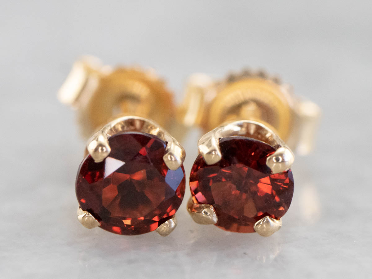 Yellow Gold Garnet Stud Earrings