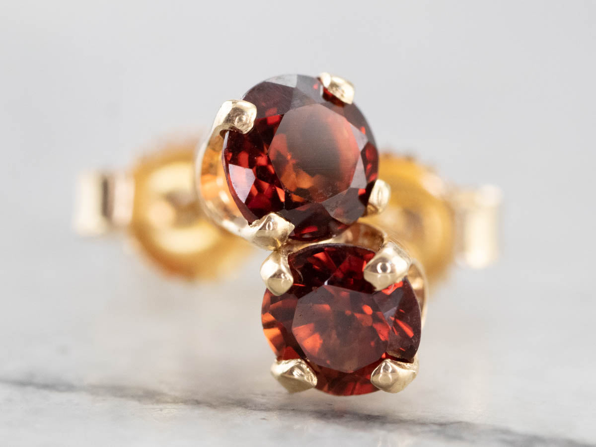 Yellow Gold Garnet Stud Earrings