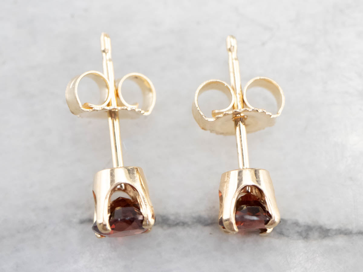 Yellow Gold Garnet Stud Earrings
