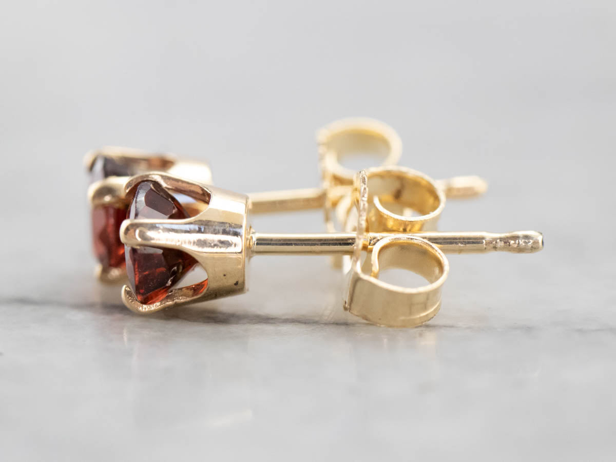 Yellow Gold Garnet Stud Earrings