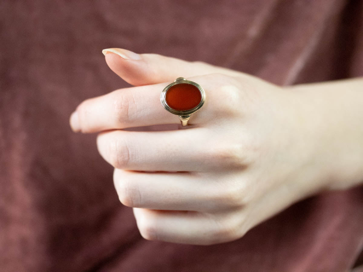 Green Gold Carnelian Statement Ring