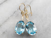 Gold Blue Topaz and Diamond Drop Earrings
