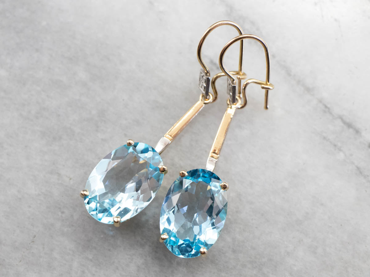 Pendientes colgantes florales de topacio dorado en dos tonos