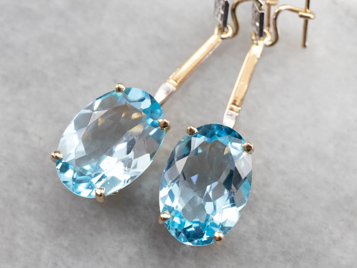 Pendientes colgantes florales de topacio dorado en dos tonos