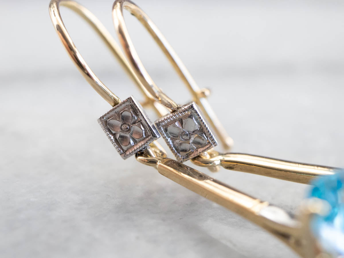 Pendientes colgantes florales de topacio dorado en dos tonos