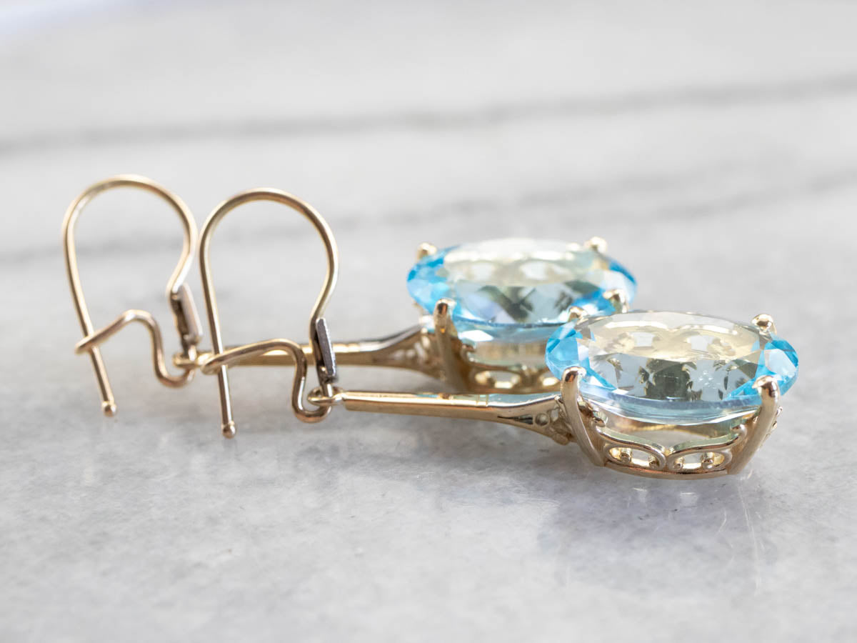 Pendientes colgantes florales de topacio dorado en dos tonos