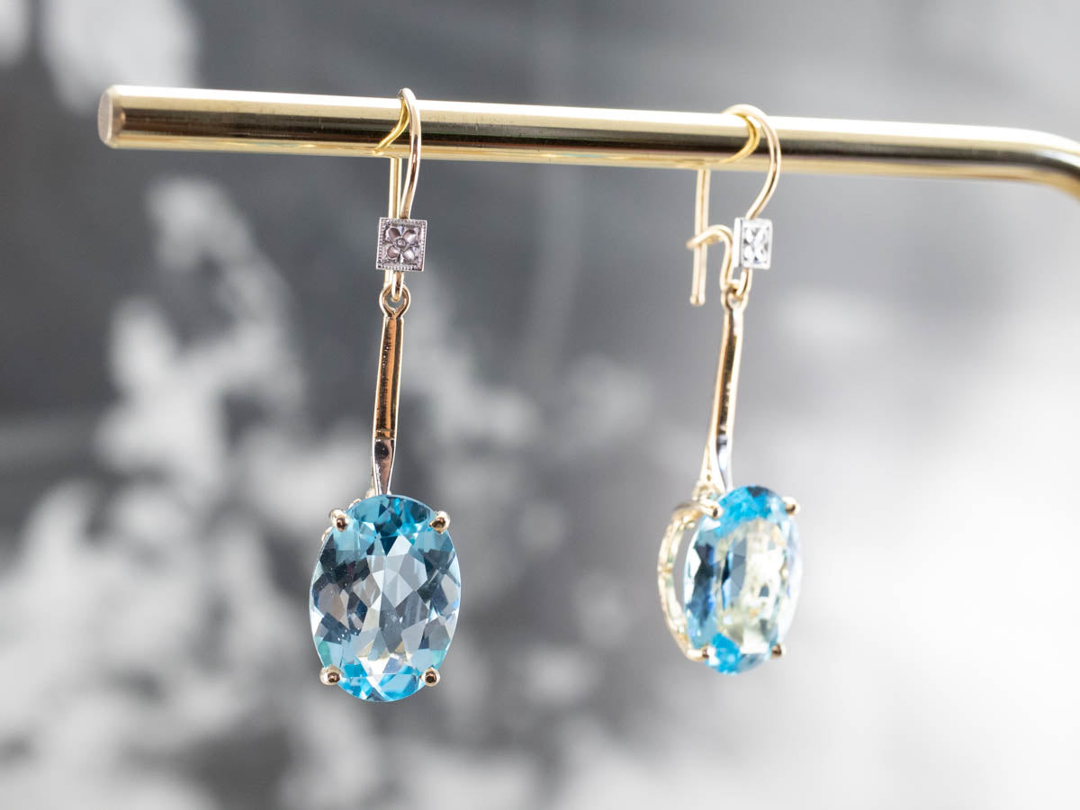 Pendientes colgantes florales de topacio dorado en dos tonos