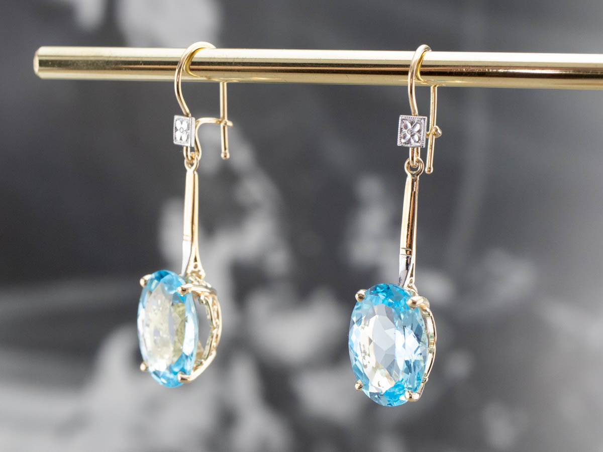 Pendientes colgantes florales de topacio dorado en dos tonos