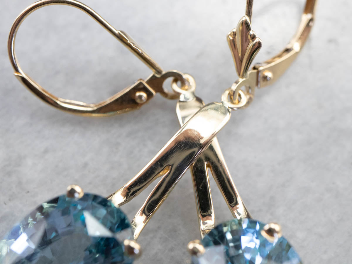 Pendientes colgantes de piedras preciosas de topacio azul