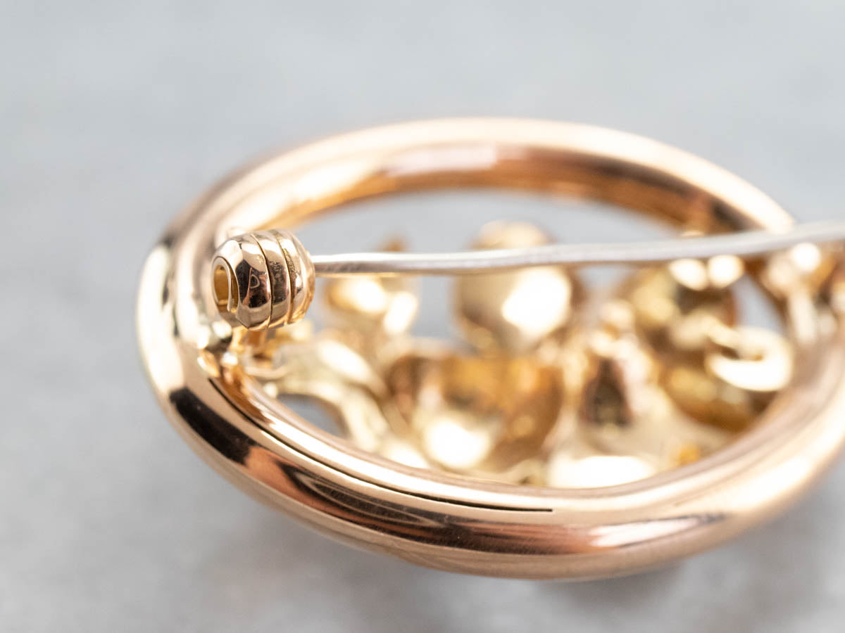 Gold Mid Century Enamel Flower Brooch