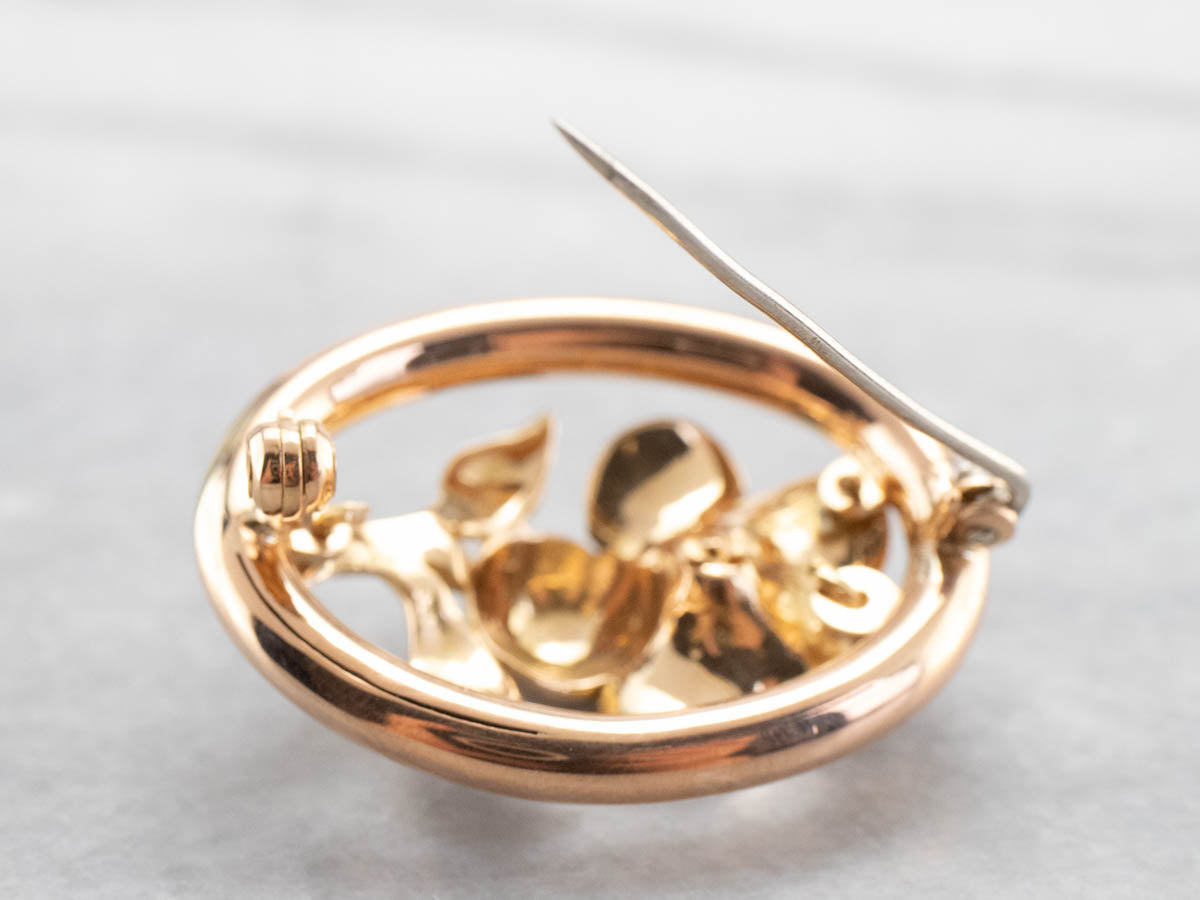 Gold Mid Century Enamel Flower Brooch