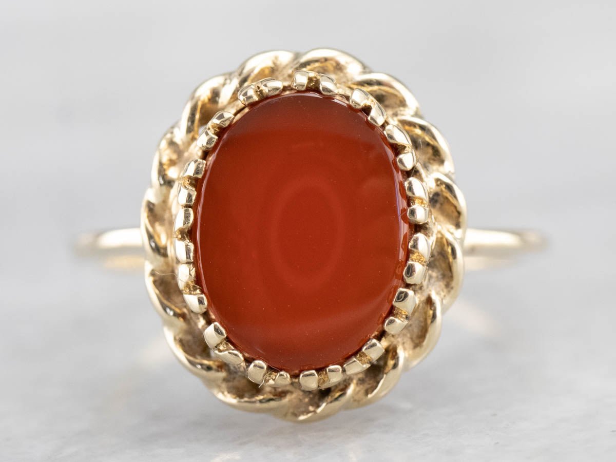 Ornate Oval Carnelian Gold Ring