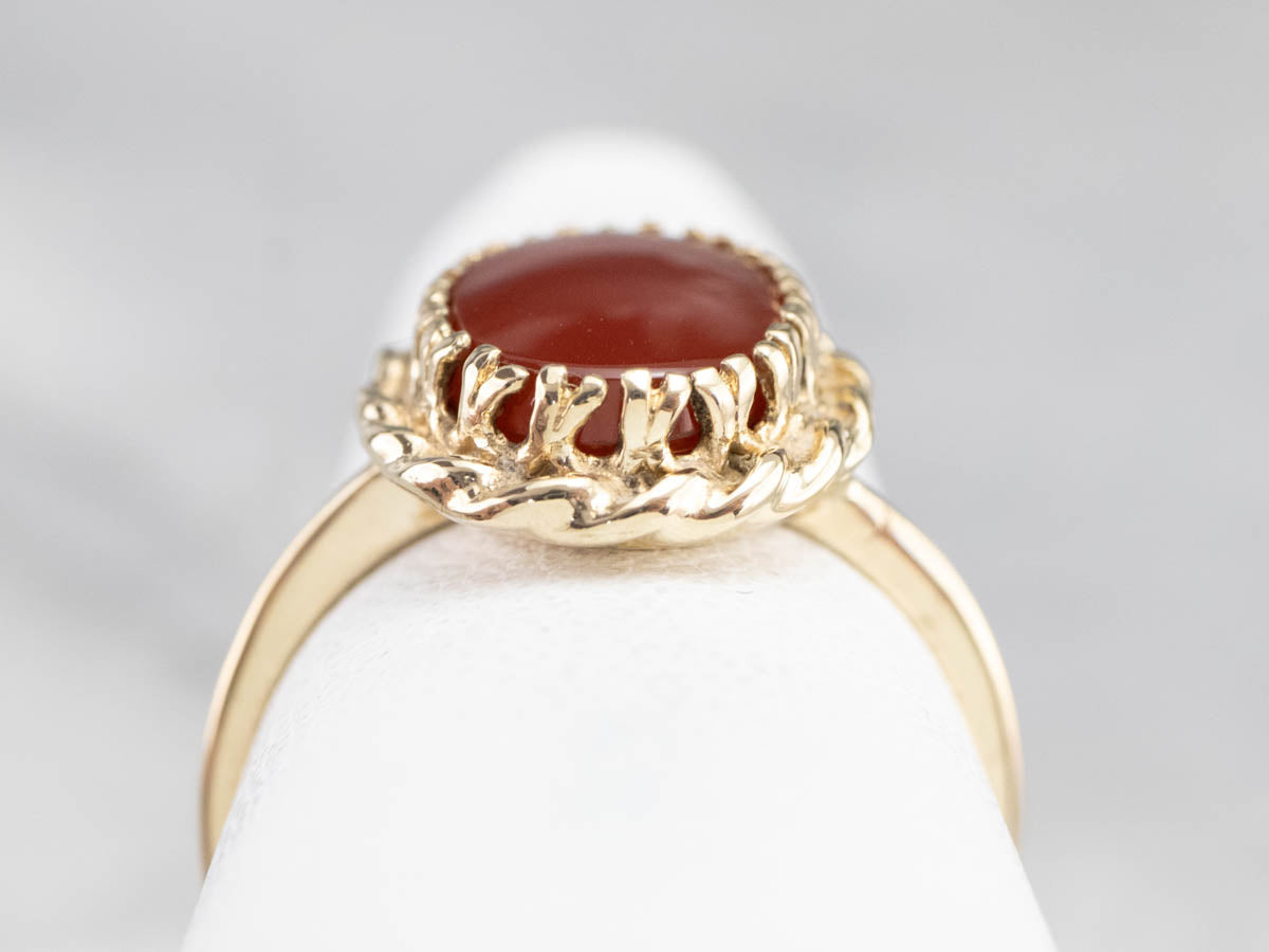 Ornate Oval Carnelian Gold Ring