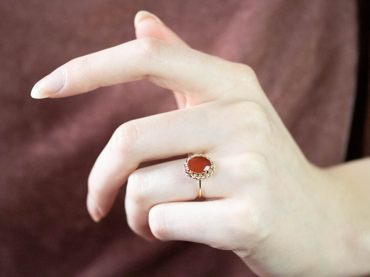 Ornate Oval Carnelian Gold Ring