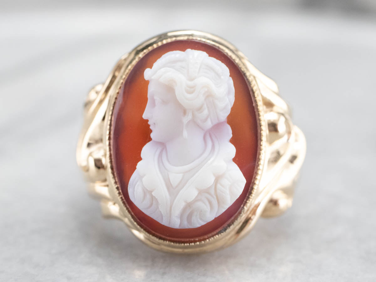 Ornate Sardonyx Cameo Gold Statement Ring