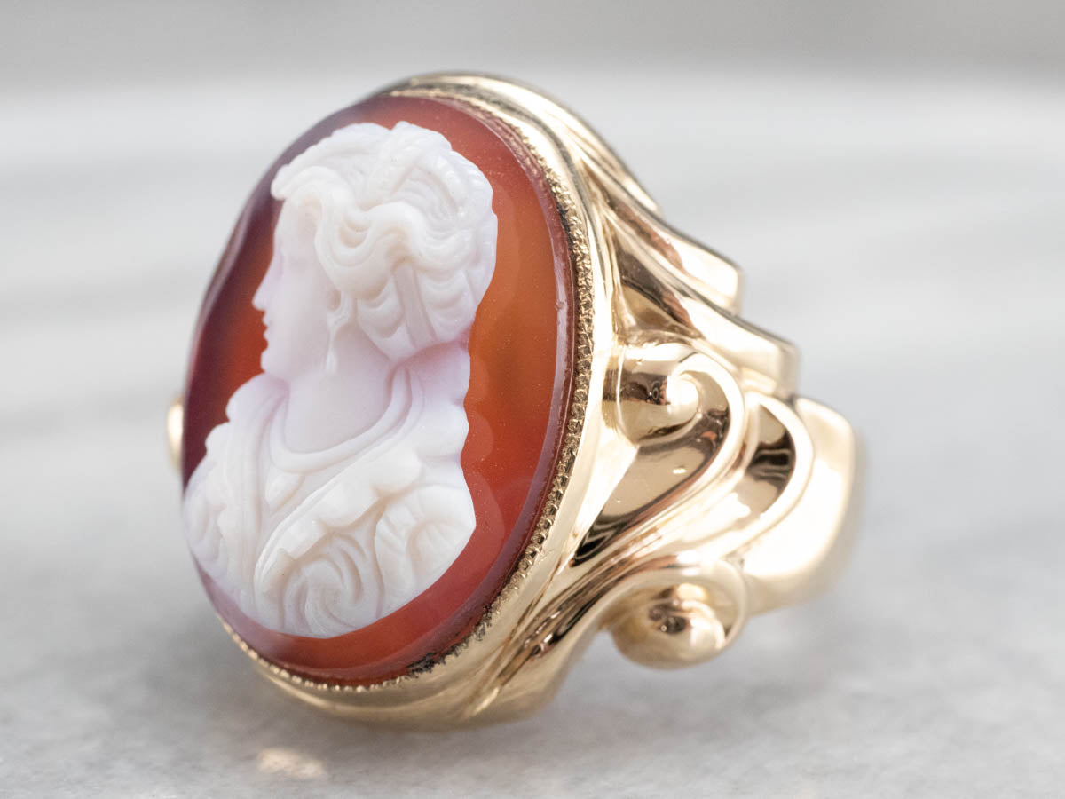 Ornate Sardonyx Cameo Gold Statement Ring