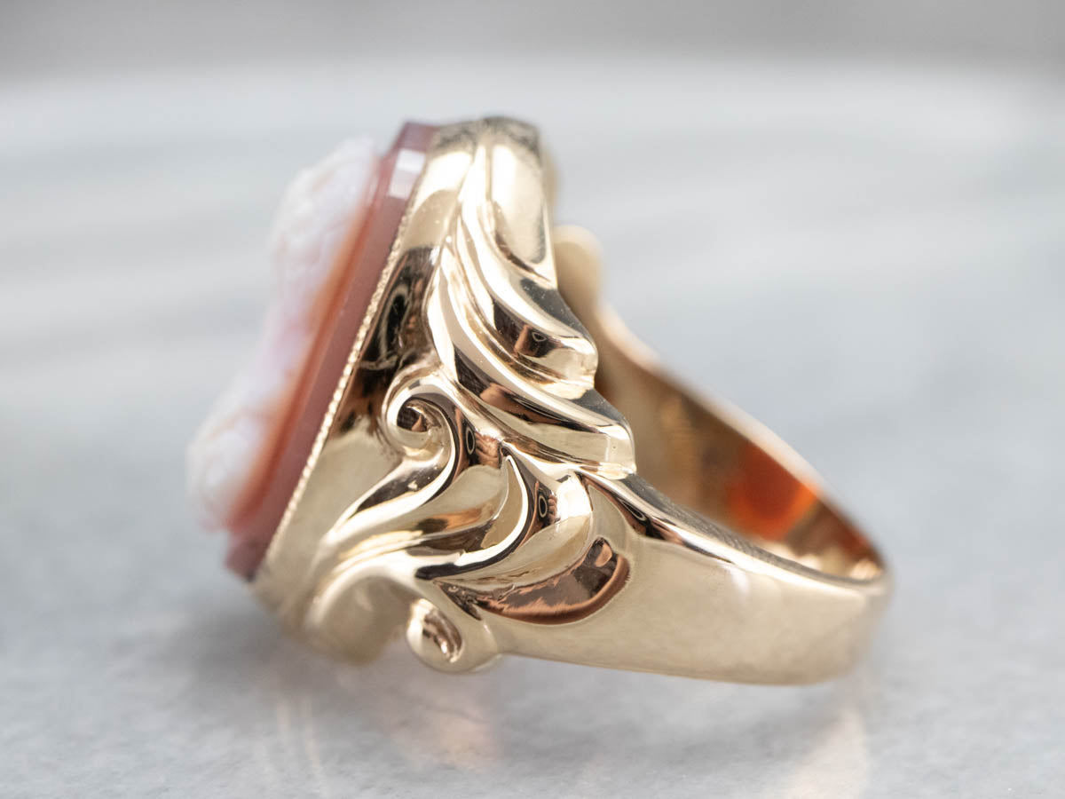 Ornate Sardonyx Cameo Gold Statement Ring