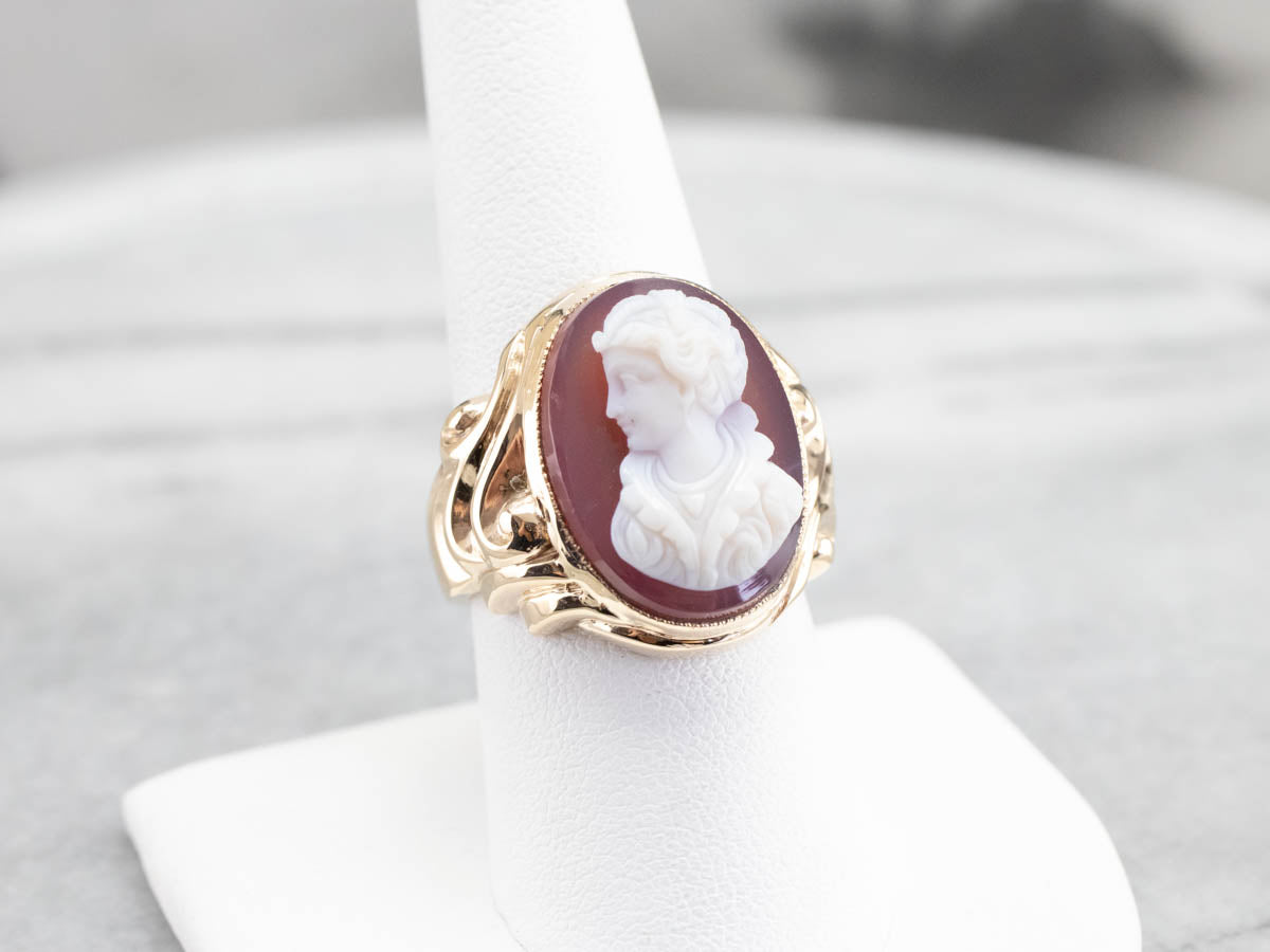 Ornate Sardonyx Cameo Gold Statement Ring