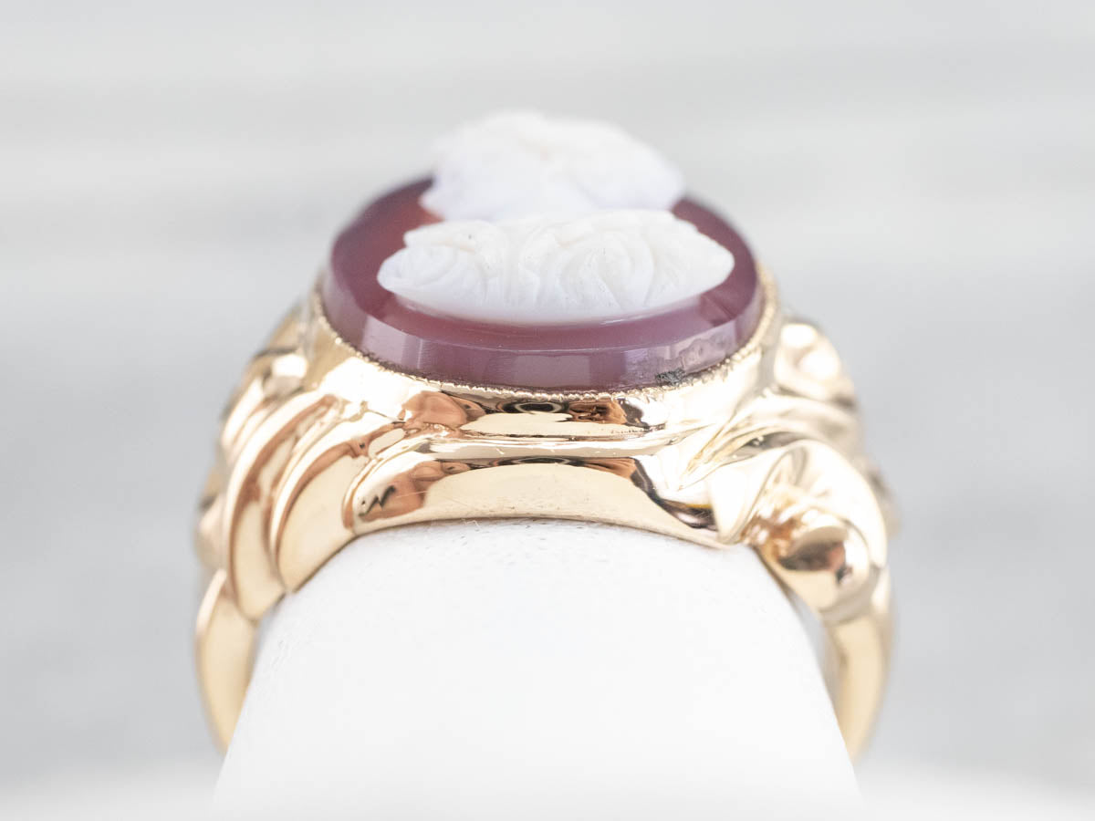 Ornate Sardonyx Cameo Gold Statement Ring