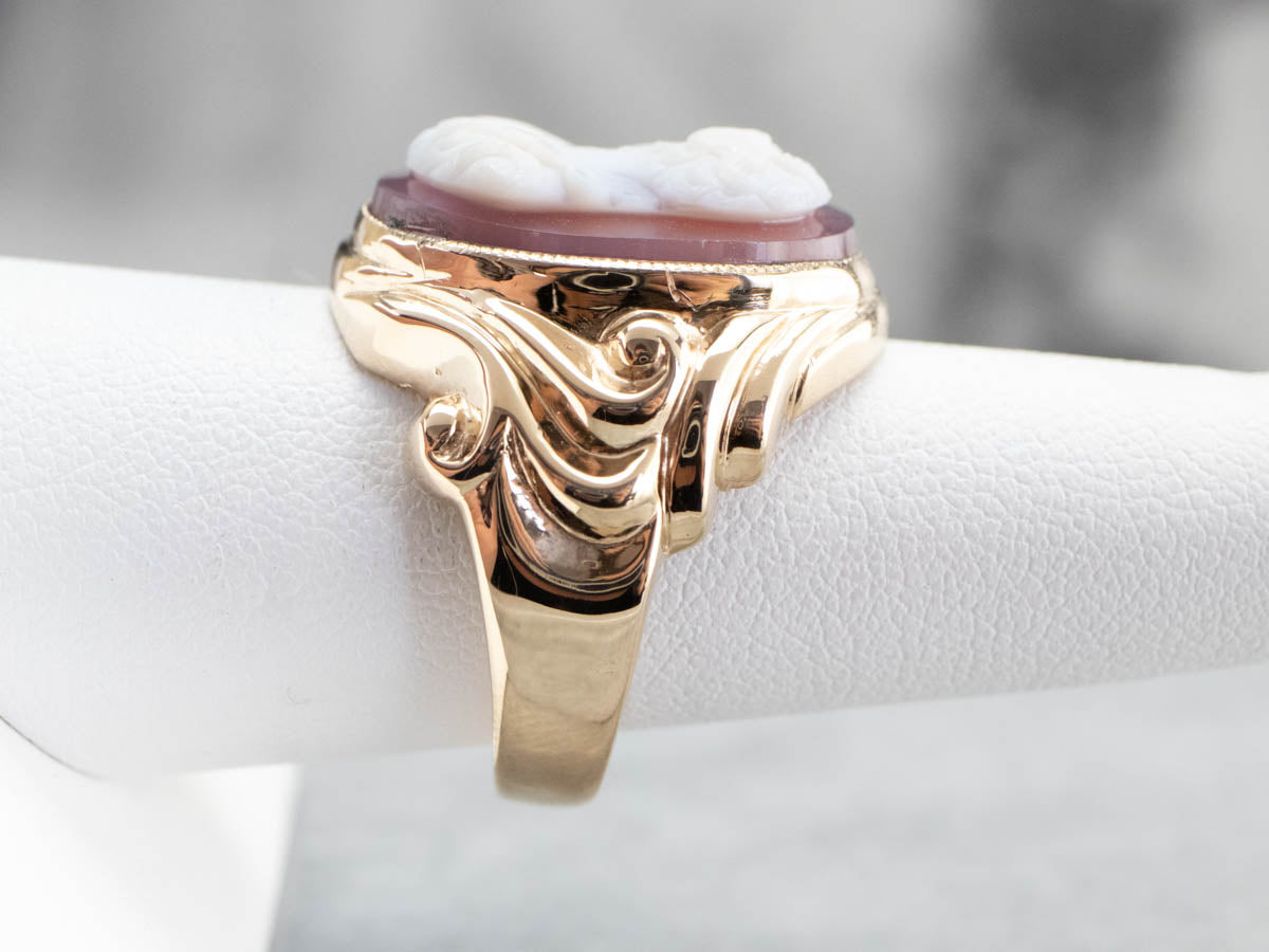 Ornate Sardonyx Cameo Gold Statement Ring
