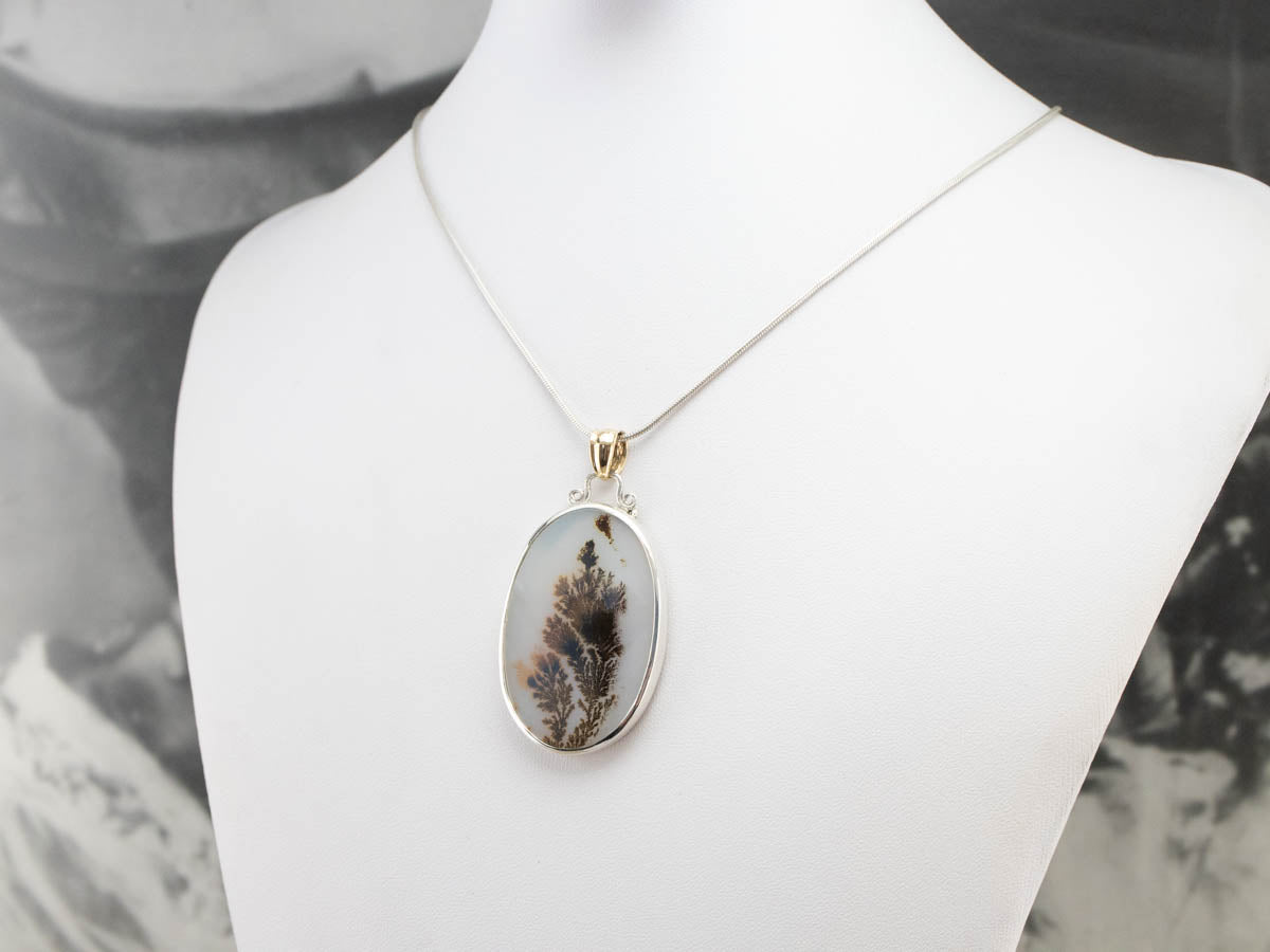 Colgante llamativo de metales mixtos de ágata dendrítica