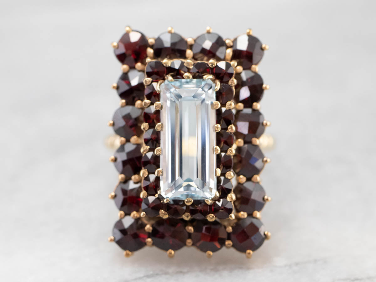Aquamarine and Garnet Cocktail Ring